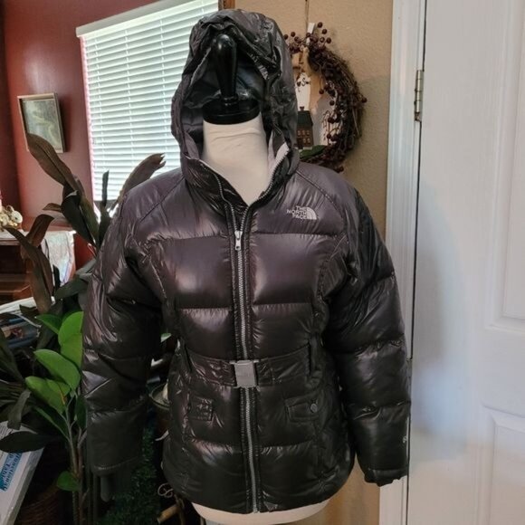 Girls The North Face Puffer Jacket Gray Hood Hoodie Size 14 16 Large 550